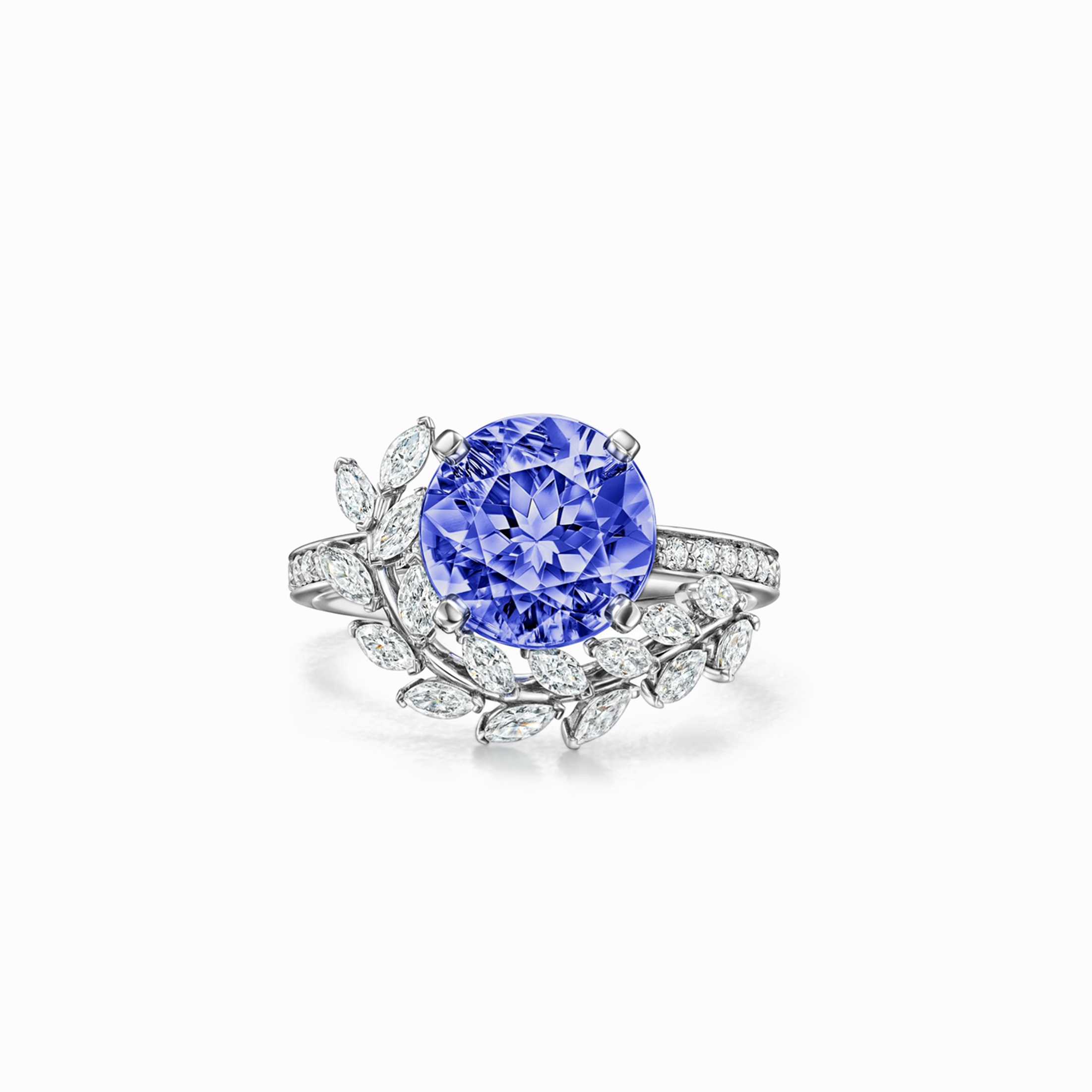 Vine Ring in Platinum with a Tanzanite and Diamonds